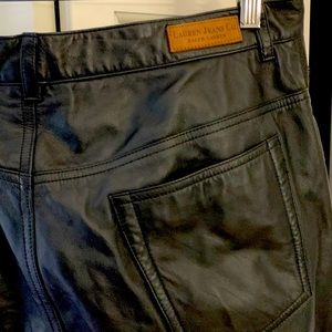 Women’s Ralph Lauren five pocket 100% leather jeans, black